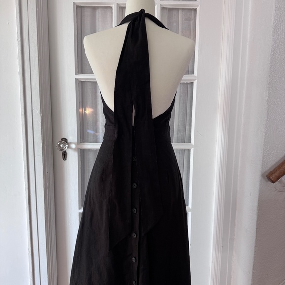 Behida Dolic Black Linen A-line Halter Midi Dress - Size Small - Picture 3 of 11
